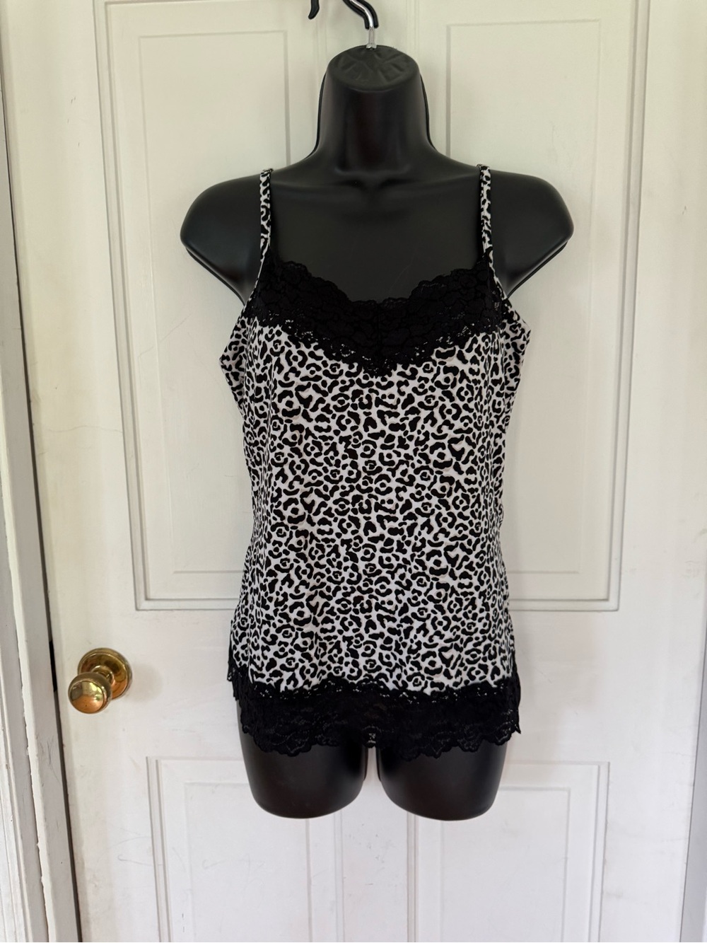 Cato Black and White Leopard Lace Trim Cami